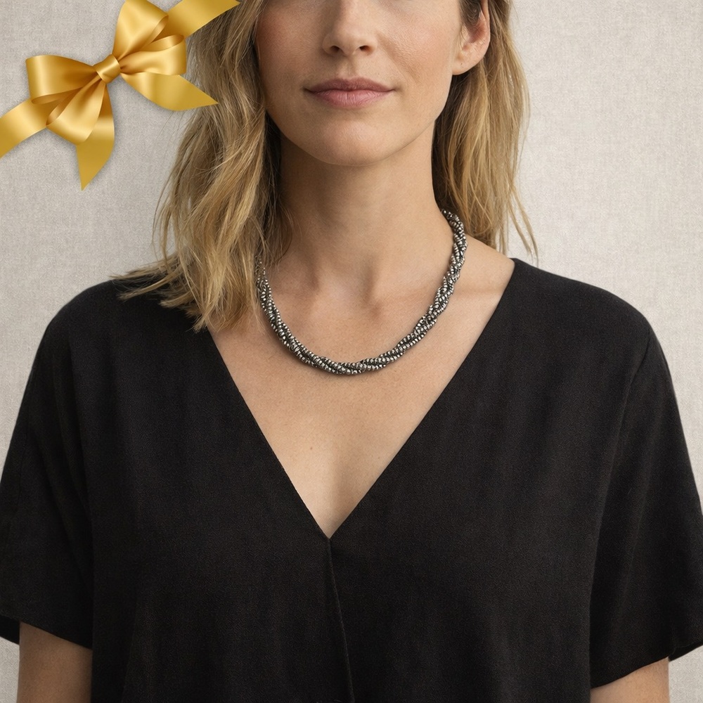 Vintage Silver-Tone Braided Chain Necklace Heavy Rope Style